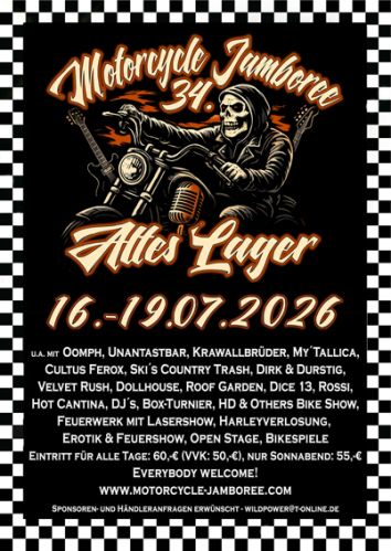 34.Motorcycle Jamboree 2026 Vorverkauf Ticket (Bändchen) - Early Bird - vorher sichern